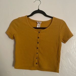 yellow button up shirt